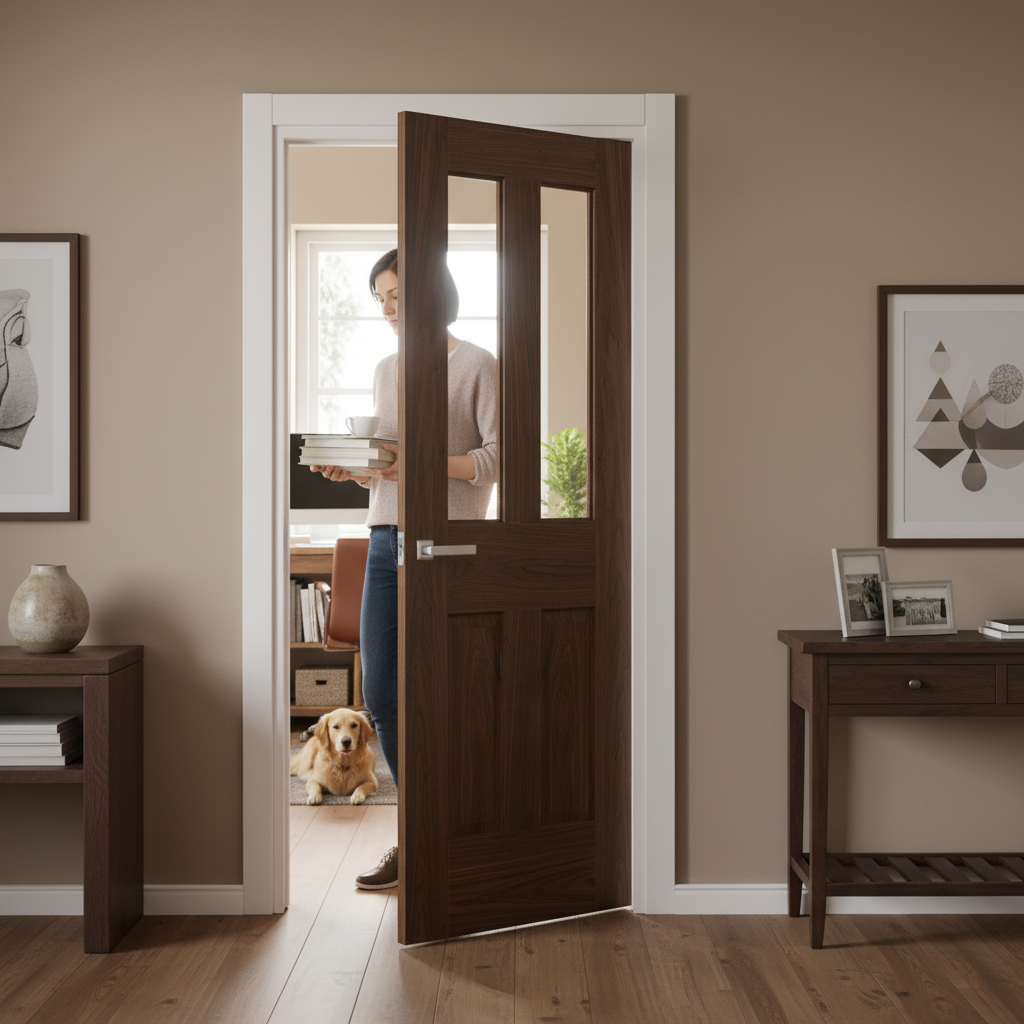 Internal Walnut Fully Finished 1 Light Victorian Door with Solid Engineered Core and Trimming Options - Image 2