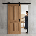 Premium Internal Fully Finished Rustic Oak Victorian 4 Panel Sliding Door Set with Efficient Sliding Mechanism for Space Saving