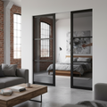 Premium 3L Tinted Glazed Double Flush Pocket Door System - Space-Saving Design with No Bottom Track and Adjustable Doorstop
