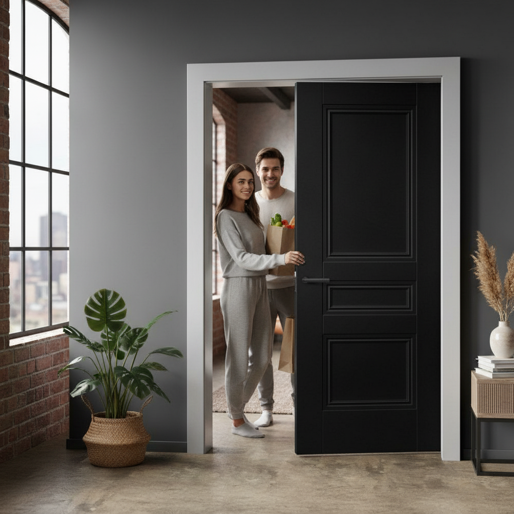 Premium Internal Black Primed Henley 3 Panel Pair Door for Elegant Interior Design