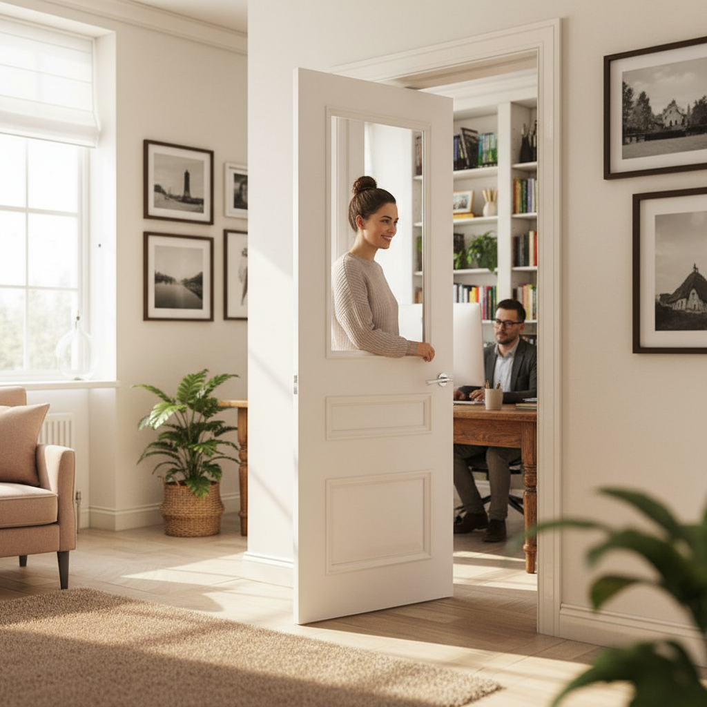 Premium White Primed Internal Door with Clear Glazed Toughened Glass and Solid Core for Enhanced Durability