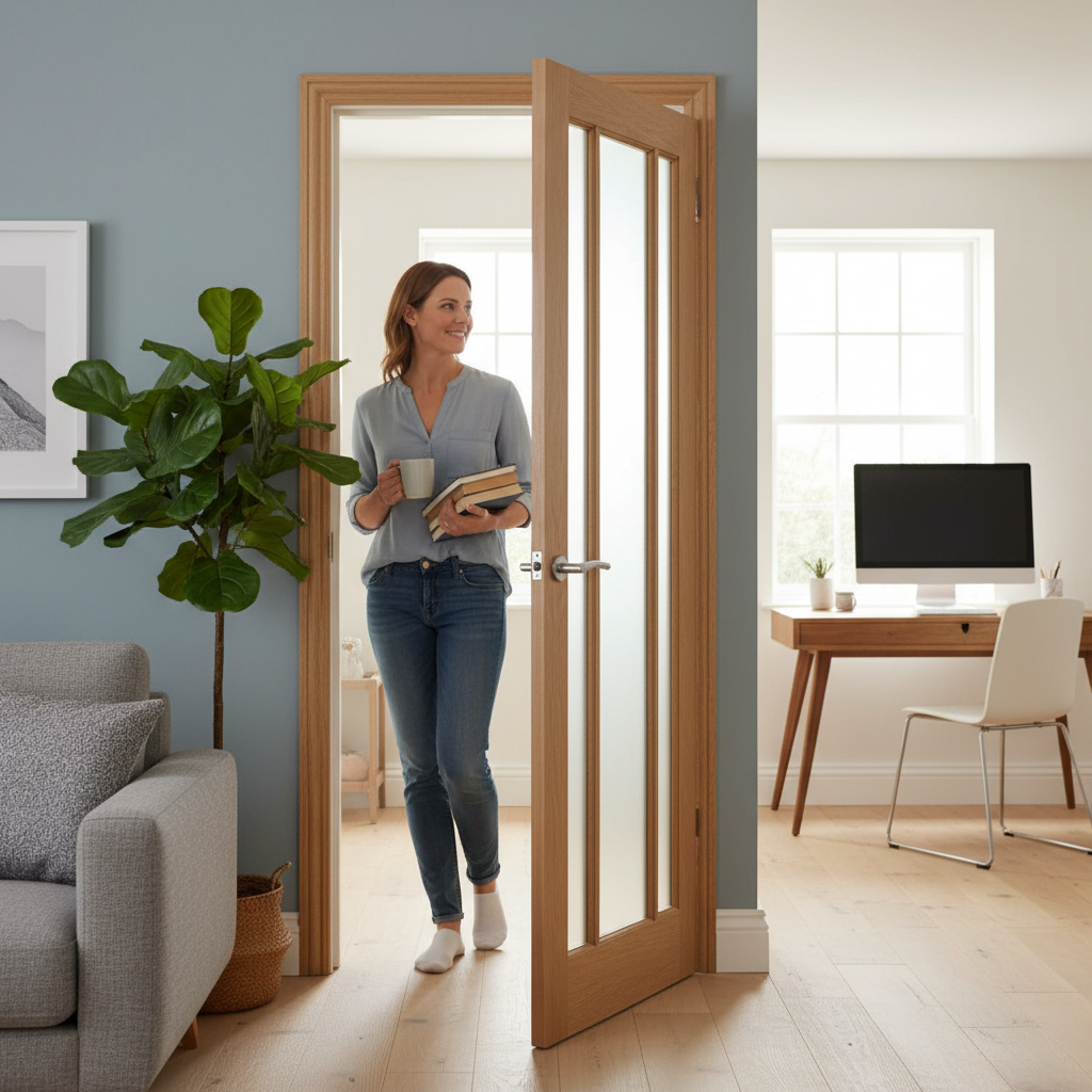 Premium Clear Glazed Internal Door with A-Grade Oak Veneer and Engineered Construction for Strength and Stability