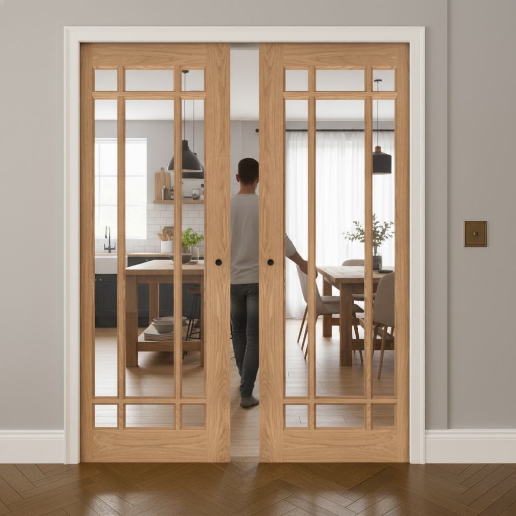Premium Clear Glazed Double Pocket Door Set with Toughened Safety Glass and Galvanised Steel Frame