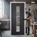 Premium Umber Grey Laminate Door with Clear Glass for Contemporary Spaces - High-Quality Professional Grade for Industrial and Commercial Applications
