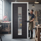 Premium Umber Grey Laminate Door with Clear Glass for Contemporary Spaces - High-Quality Professional Grade for Industrial and Commercial Applications