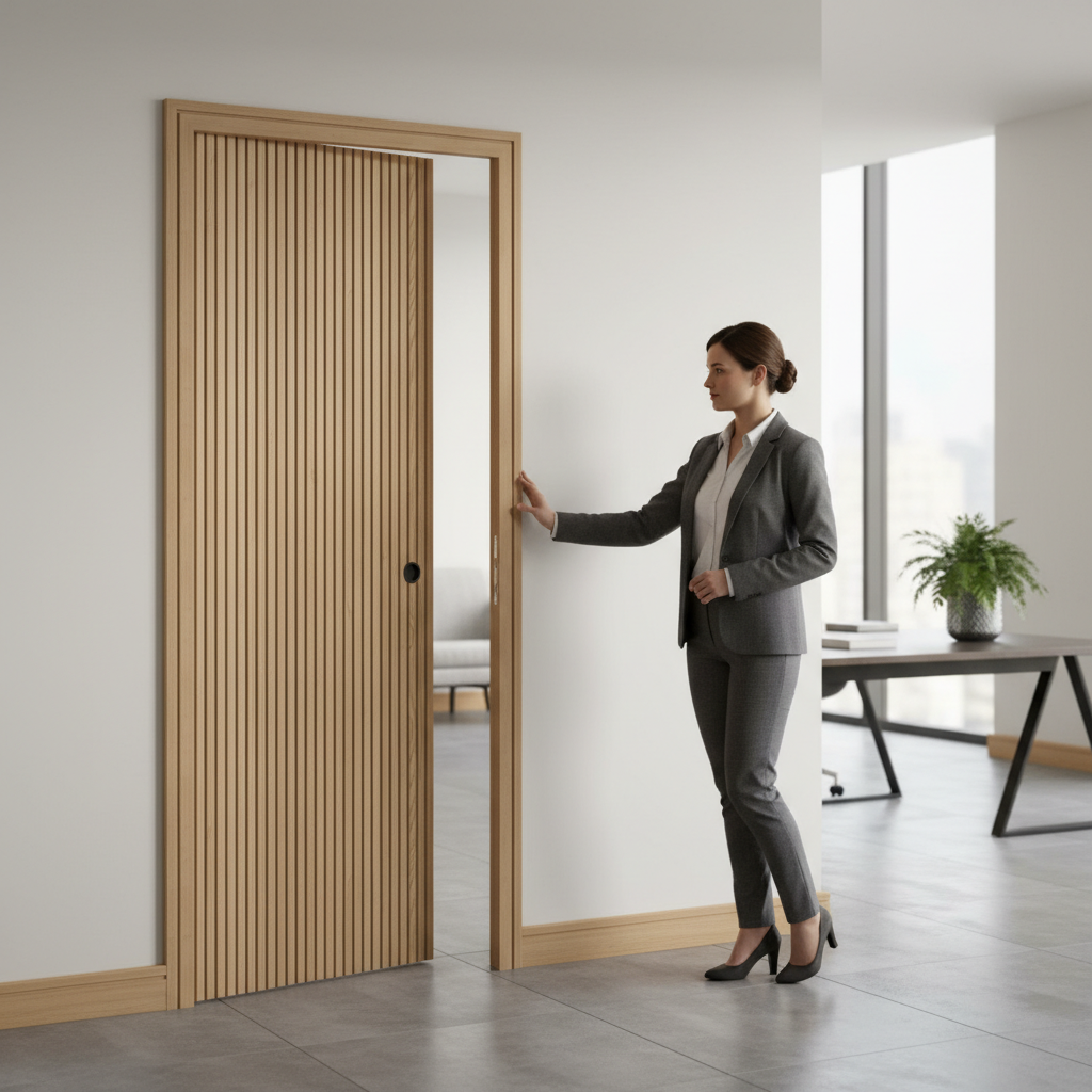 Professional Oak Pocket Door Set with Galvanised Steel Frame and Adjustable Jambs for Contemporary Spaces