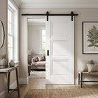 White Internal Sliding Door, Primed Finish, Elegance Ripley Design, Black Face Mounted