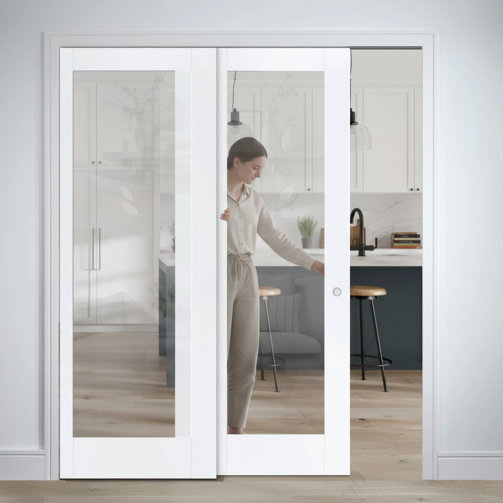 Premium Clear Glazed Telescopic Pocket Door System with Wooden Jamb Kit and 15-Year Guarantee