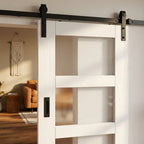 Internal White Sliding Door with 4 Light Clear Glass, Primed Shaker Design - detail view