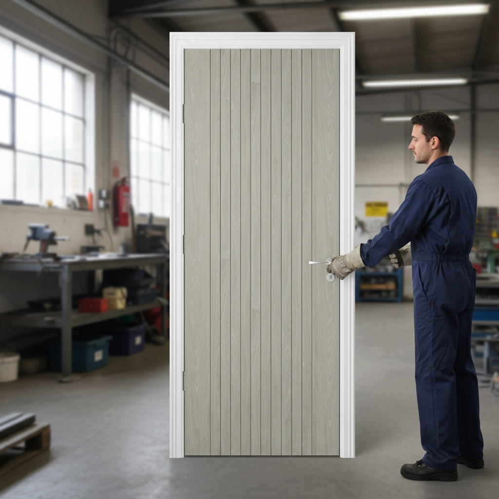 Premium Light Grey Laminate Fire Door with Modern Design and Safety Features - High-Quality Professional Grade for Industrial and Commercial Applic...