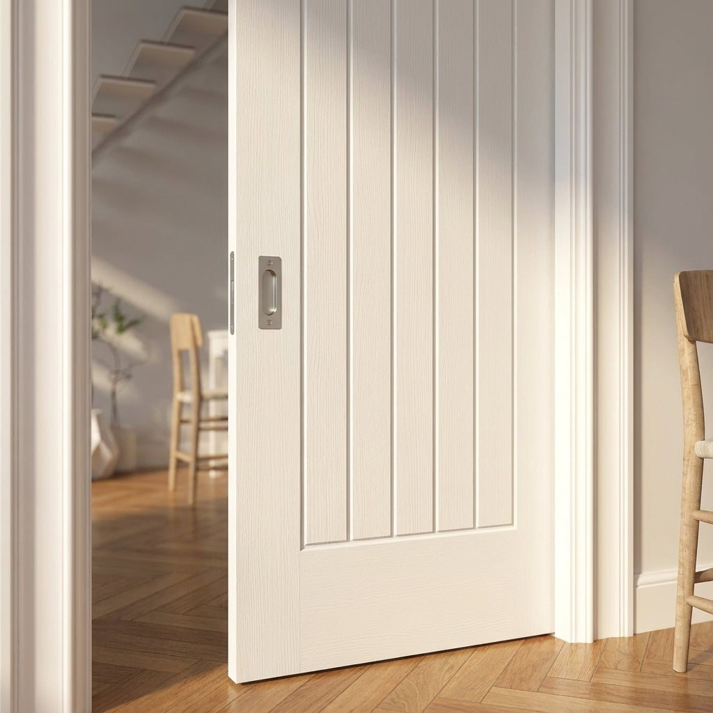 Internal Cottage Pocket Door Set 100mm White Primed Framed 1 Panel - detail view