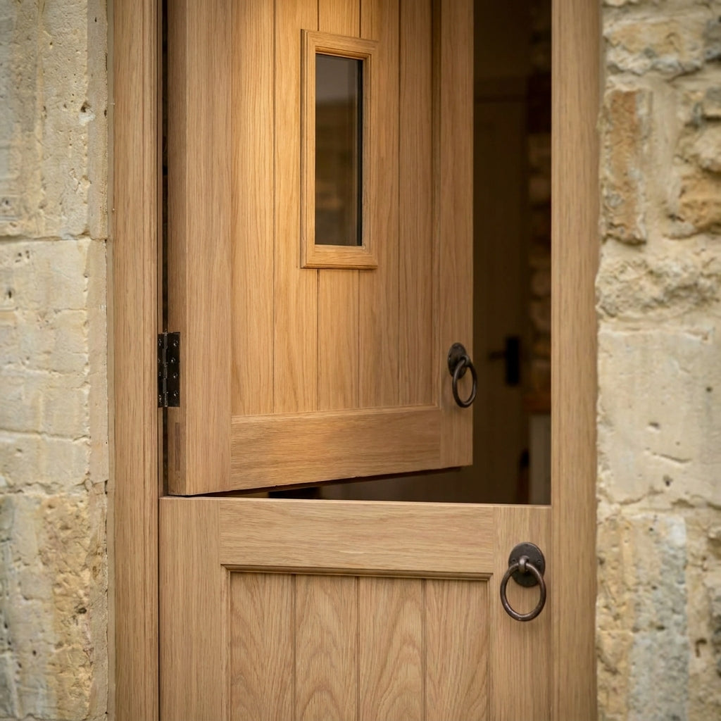 External Oak Stable Door Unfinished with 1 Light Clear Double Glazing - detail view