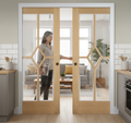Premium Clear Glazed Double Pocket Door System with 5 Panels and Adjustable Frame Dimensions