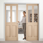 Premium Clear Glazed Telescopic Pocket Door System for Elegant Spaces with Solid Vertical Panels and Adjustable Features