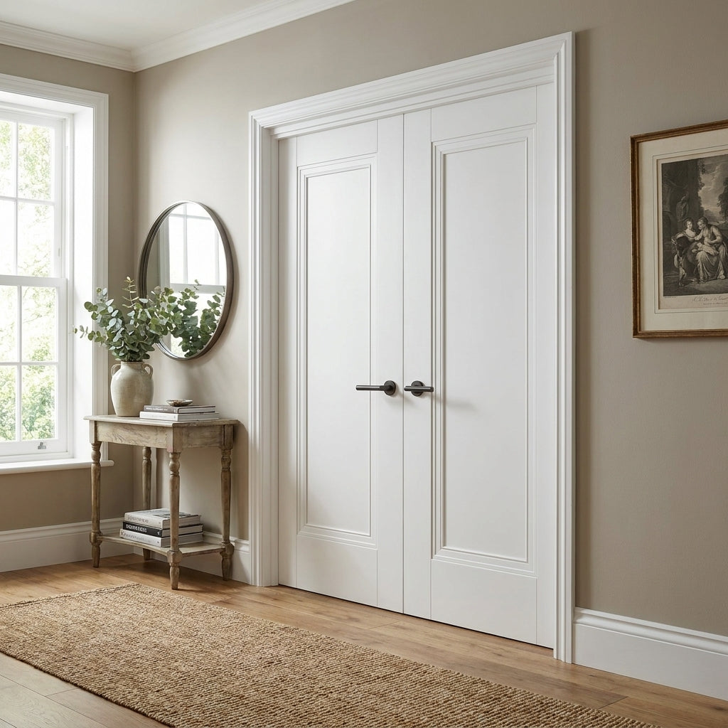 Internal 1 Panel White Primed Elegance Lancaster Door Pair with Solid Core