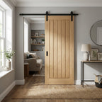 Internal Oak Sliding Door, Unfinished, Black Top Mounted, Solid Core