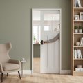 Premium 1930s Inspired Clear Glass Framed Pocket Door Set with White Primed Finish for Vintage Charm and Space Optimization