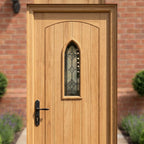 Unfinished External Hardwood Door with Feature Glass and Gothic Raised Mouldings - detail view
