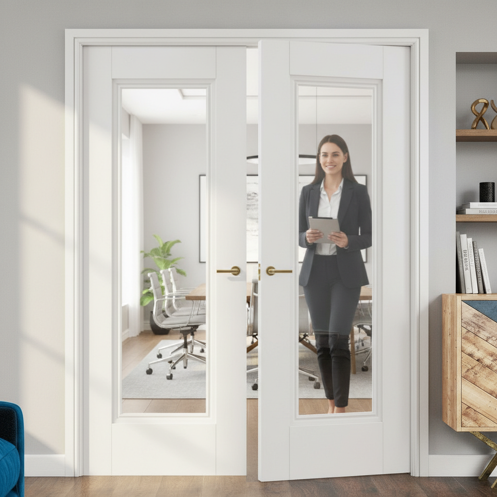 Premium Clear Glazed Internal Door Pair with Decorative Moulding for Elegant Interiors