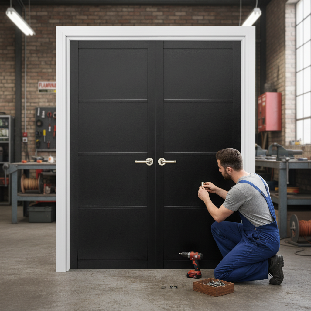 Premium Fully Finished Industrial Studio 4 Panel Pair Door for Interior Use - Durable and Stylish Design