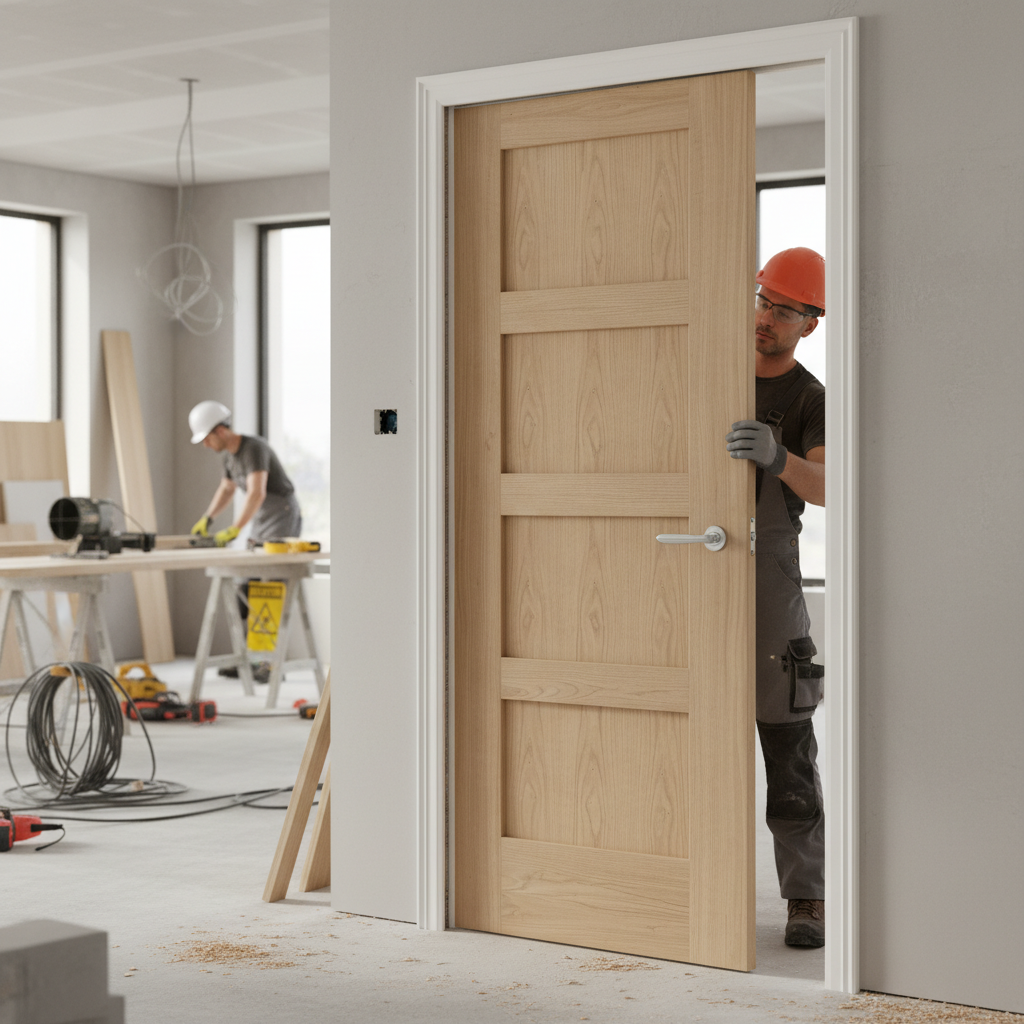 Premium Internal Unfinished Oak 4 Panel Shaker Door with Engineered Construction and A-Grade Veneer