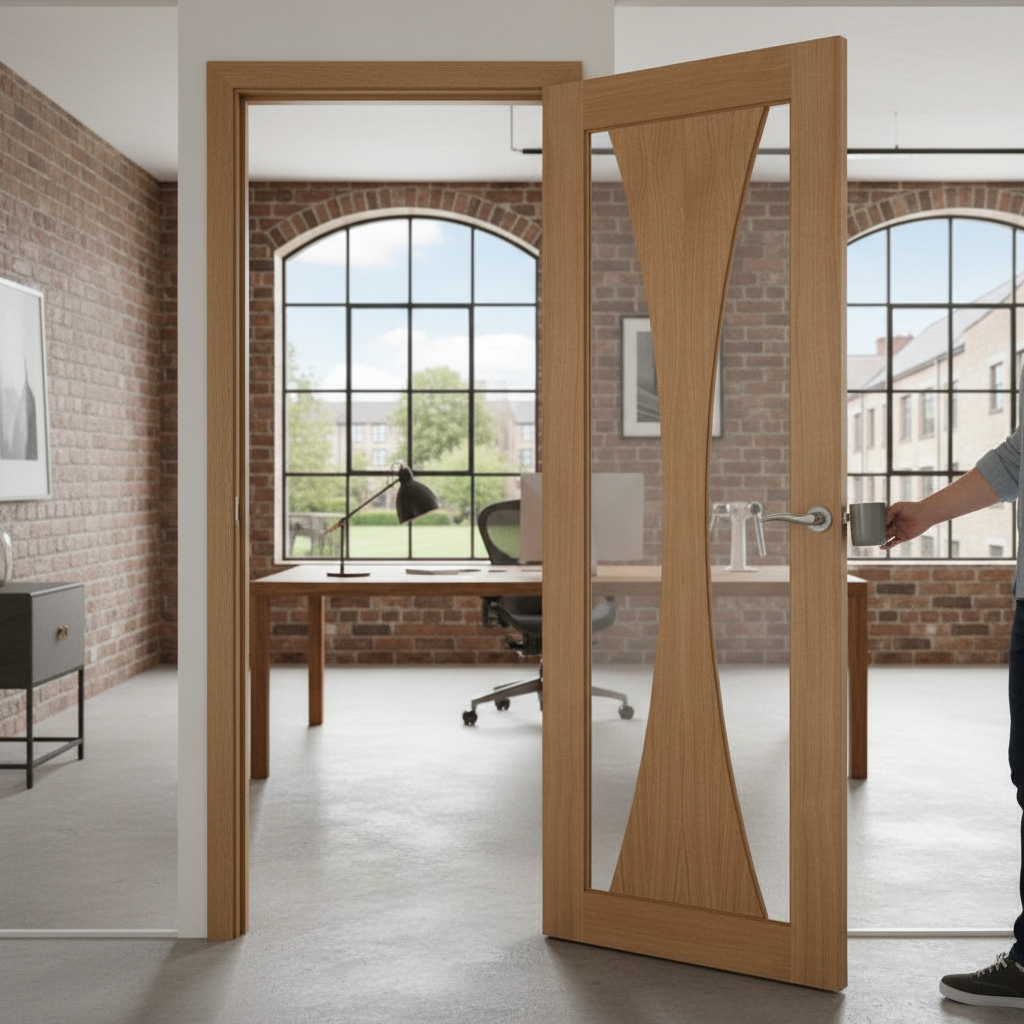 Premium Oak Prefinished Internal Door with Clear Glass and U-Groove Design for Contemporary and Traditional Spaces
