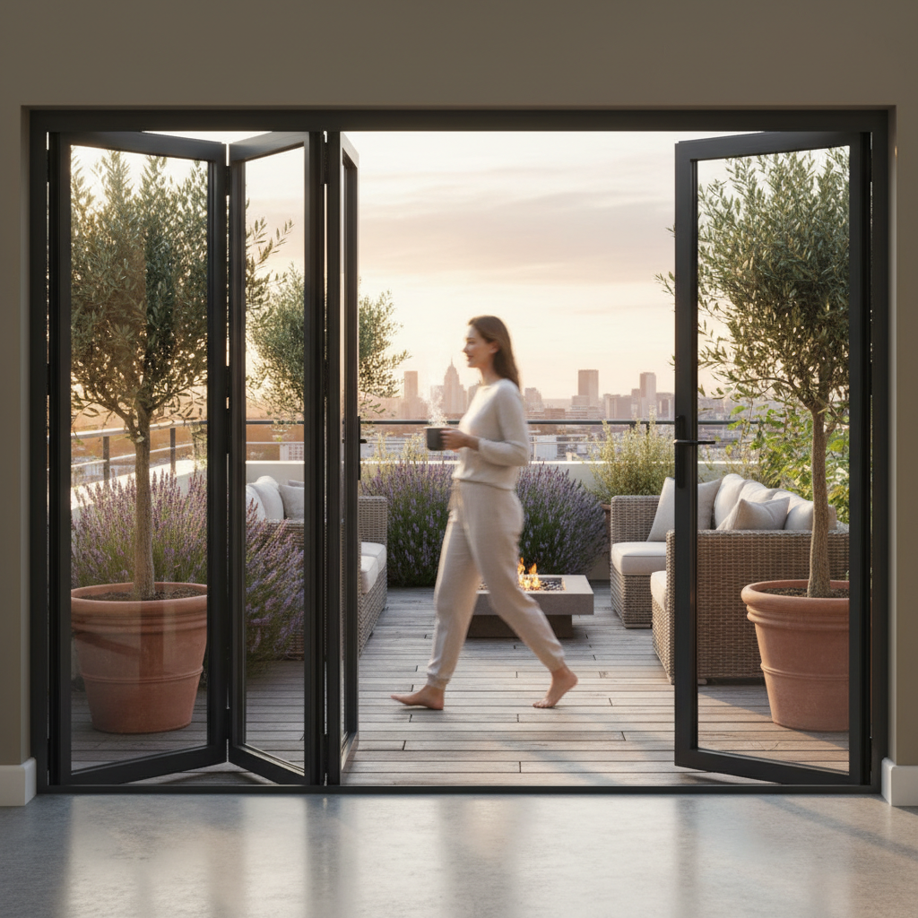 Premium 12ft Slimline Grey Aluminium Bifold Doors with Double Glazed Low-E Glass and Enhanced Security Features