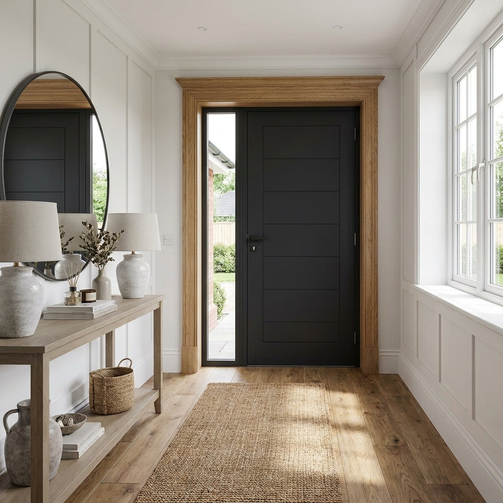 FD30 Fire Door, Internal, Fully Finished, 3 Panel, Jet Black, Softwood Core
