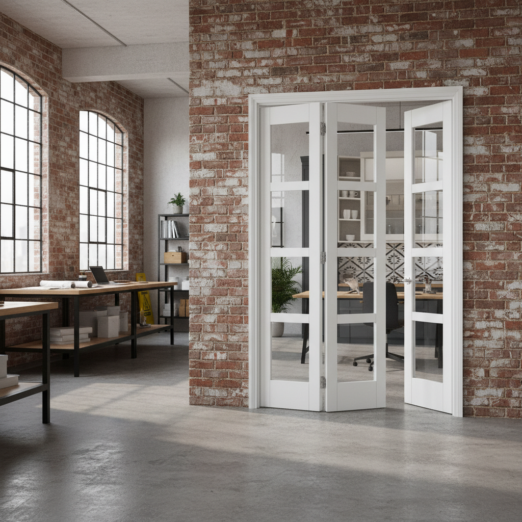 Premium Custom Made White Shaker Glazed Bifold Door - Space Saving Design for Small Rooms and Closets