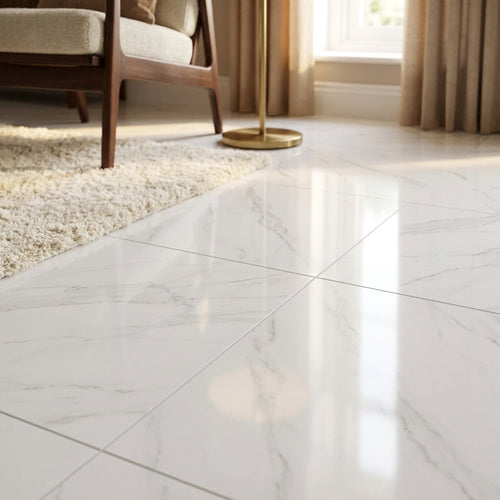 8mm White High Gloss Laminate Flooring, Finish, Water-Resistant - detail view