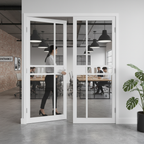 Premium White Tinted Glazed Industrial Style Door Pair with Solid Core, Minimalist Design and 10-Year Warranty