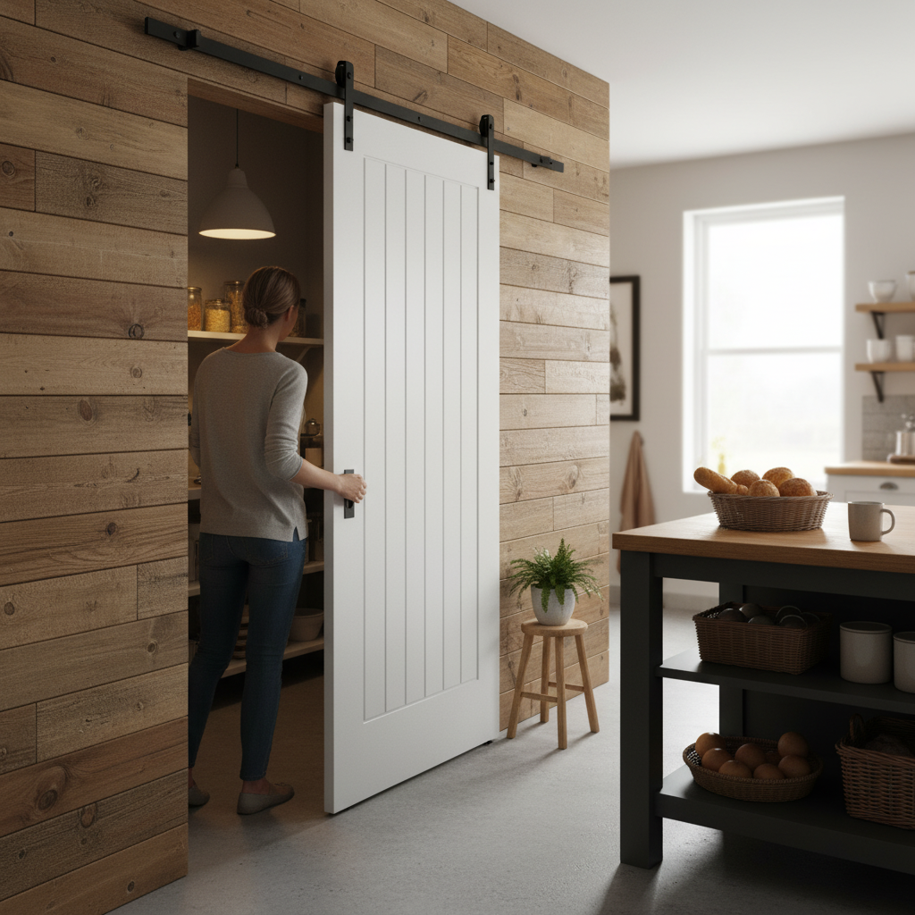 Premium Internal Cottage 1 Panel Sliding Door with Black Steel Track - Ready for Painting and Space-Efficient Design - Image 2