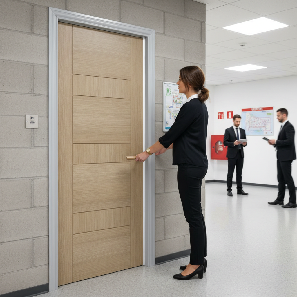 Premium Light Grey Fire Door with V Cut Grooves - Fire Rated for 30 Minutes - High-Quality Professional Grade for Industrial and Commercial Applica...