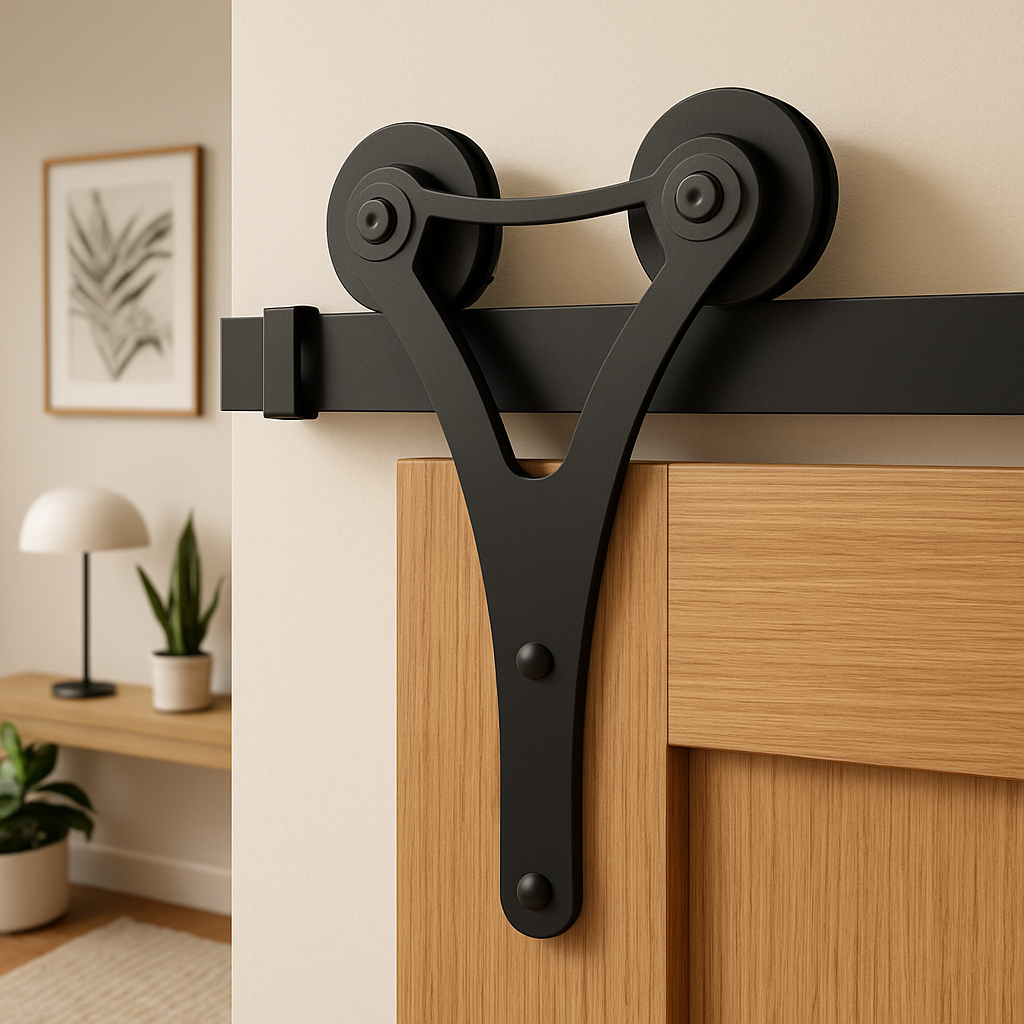 Double Roller Sliding Barn Door Track Bracket Pair in Matt Black