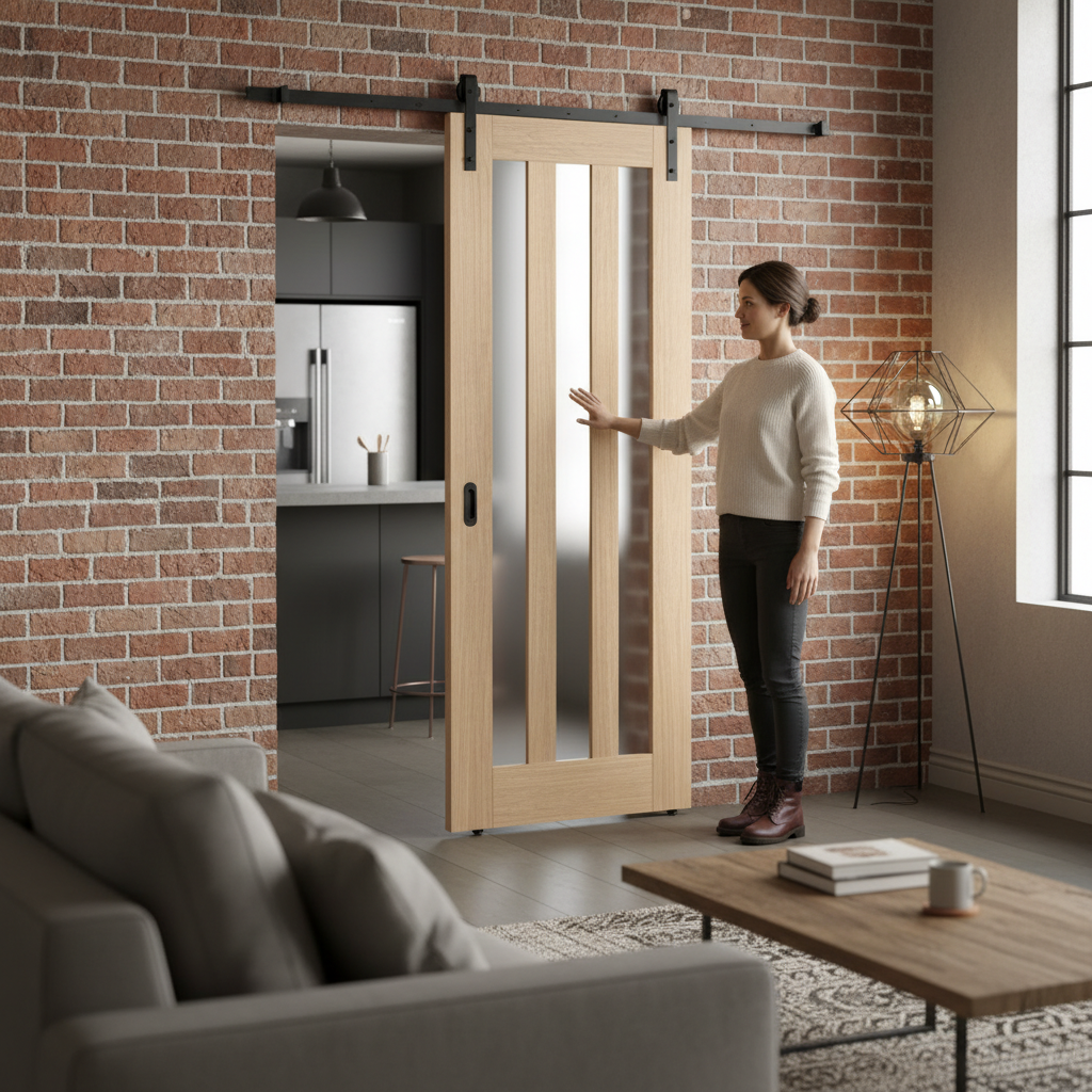 Premium Heavy Duty Frosted Glazed Face Mounted Sliding Door Set for Internal Wooden Doors Up to 100kg