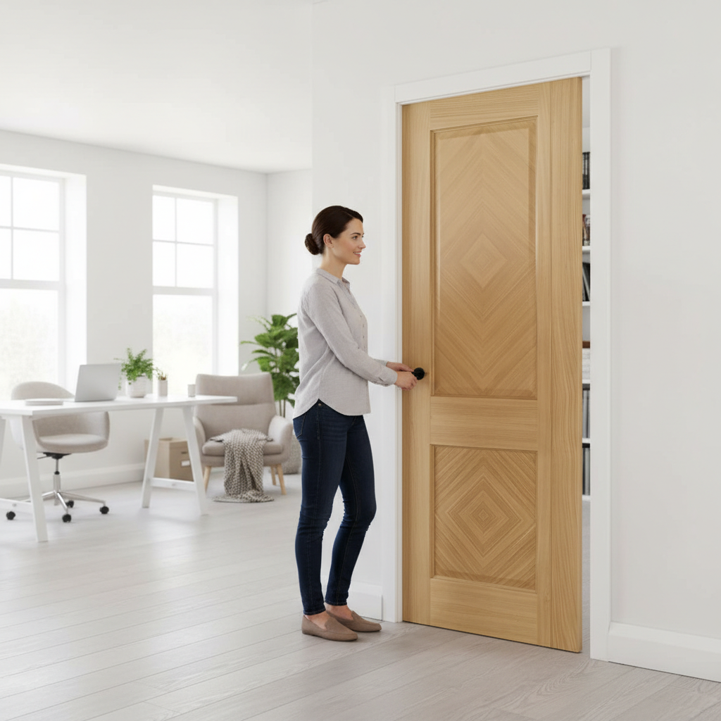 Premium Flush Pocket Door System with No Bottom Track, Adjustable Features, and Timeless Design for Space-Saving Solutions