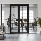 Premium Industrial Style Room Divider with Clear Safety Glass and Black Frame - Easy Assembly and Custom Hardware Requirements