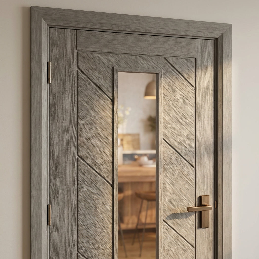 Internal Laminate Door with Clear Glass, Fully Finished, Ivory Colour - detail view