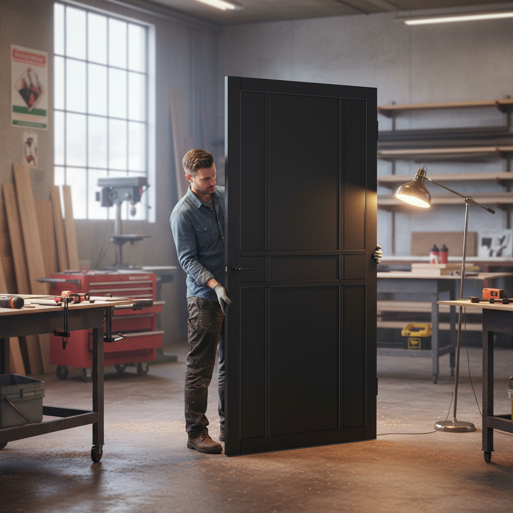 Premium Fully Finished Industrial Style Door Pair - Black MDF Construction with Solid Lock Blocks and Standard Handle Compatibility