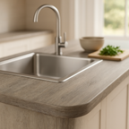 Laminate Worktop in Silver Oak with Rounded Edges, 3000mm x 600mm x 38mm - detail view