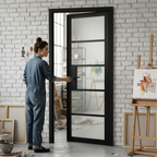 Premium Industrial Style Reeded Glazed Door with Solid Framing and Black Finish for Modern Interiors