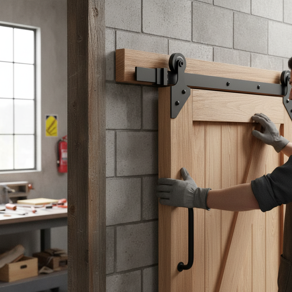 Premium Matt Black Corner Sliding Barn Door Track Bracket Pair for Modern Sliding Doors