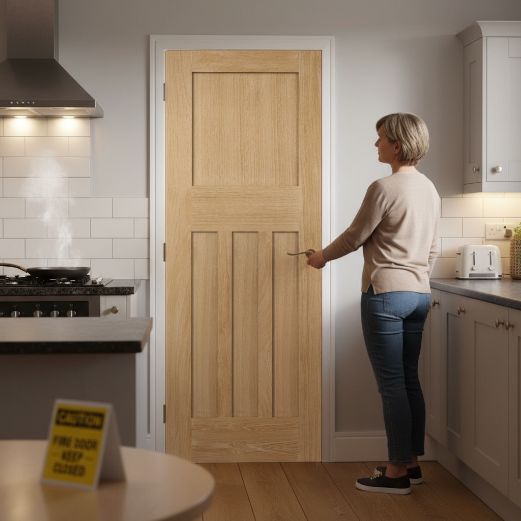 Premium Oak Shaker Fire Door - FD30 Rated, Unfinished, Solid Core, 44mm Thick for Durable Fire Protection