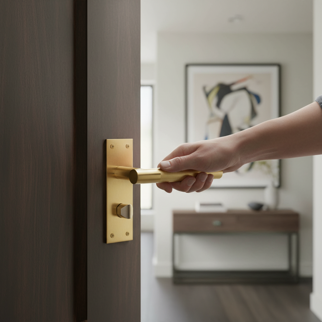 Premium Linear Lever on Backplate Handle Set - Satin Brass Finish for Modern Interiors - Image 2