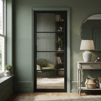 Internal Studio Door with 4 Light Reeded Glass in Fully Finished Black