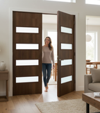 Premium Custom Made Walnut Internal FD30 3 Light Fire Door Pair for Enhanced Safety and Style