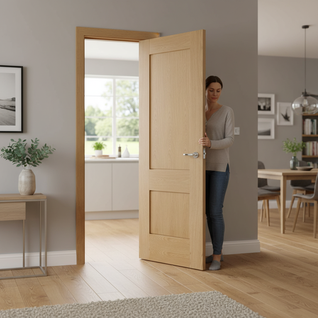 Premium Unfinished Oak Internal Door with Deep U-Groove Design for Versatile Home Interiors