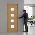 Premium Flush Pocket Door Set with Oak Veneer and No Bottom Track for Space-Saving Design