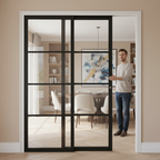 Premium Twin Telescopic Pocket Door System with Clear Glass Panels and Maintenance-Free Track - Ideal for Space Saving