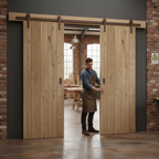 Premium Rustic Oak Ledged Double Sliding Door System with Complete Hardware and Adjustable Pelmet Options